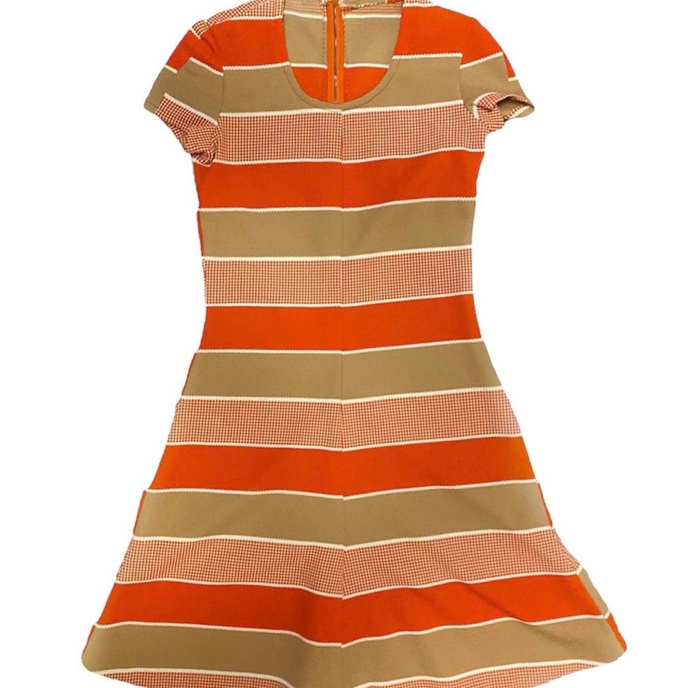 1970s Vintage Orange Striped Scooter Mini Dress